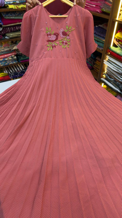 Georgette full flared frocks with maggam work all over