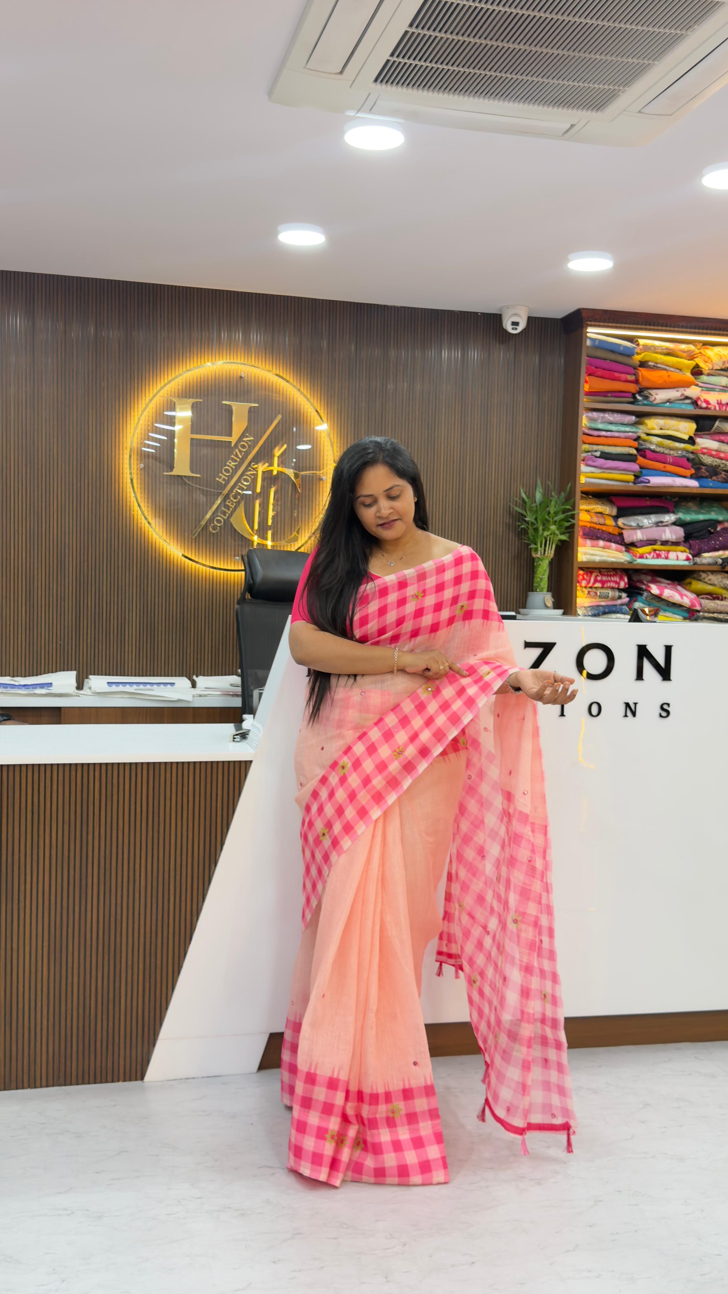Pink Soft Lenin saree