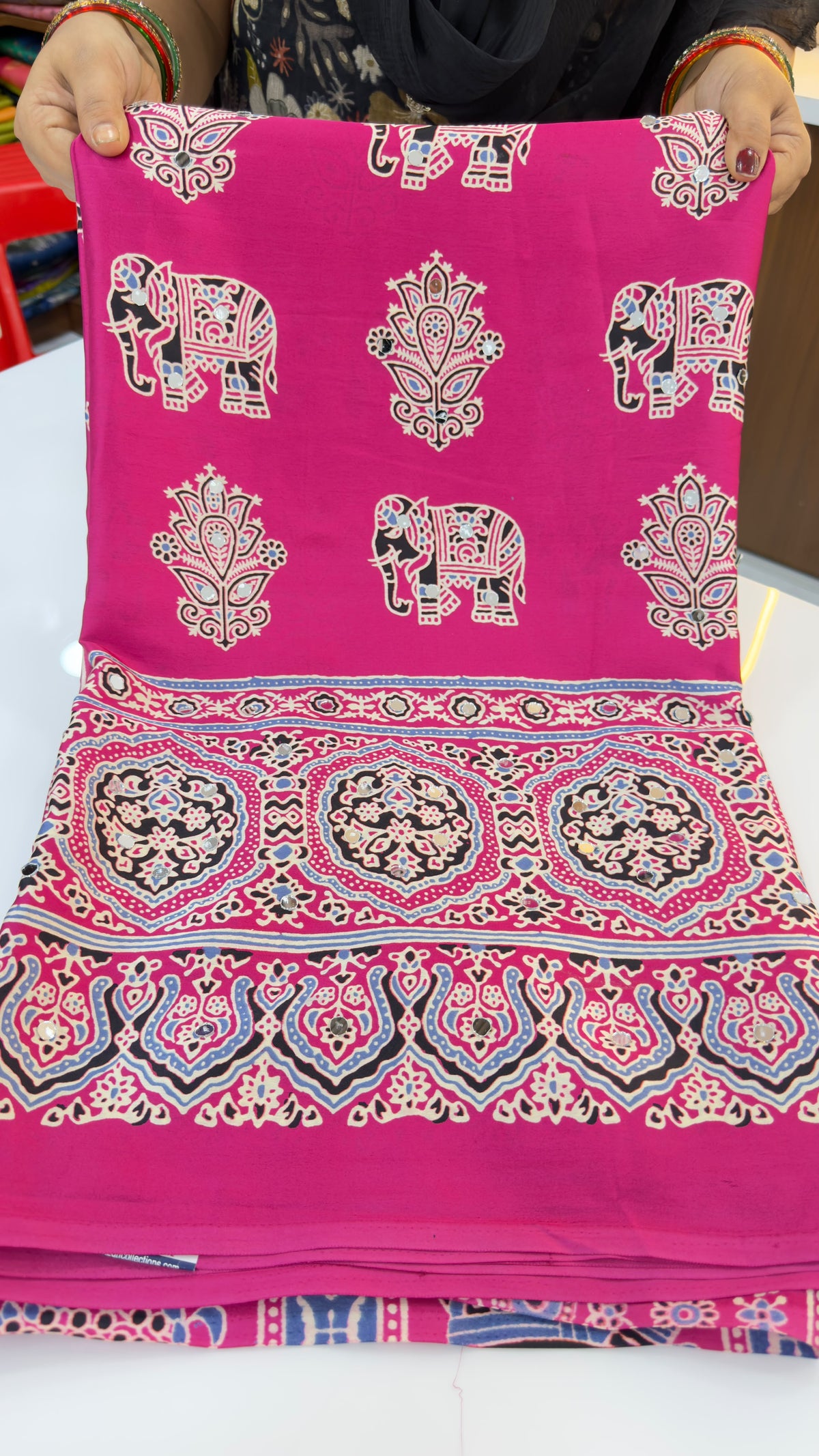 Ajrakh satin crepe saree