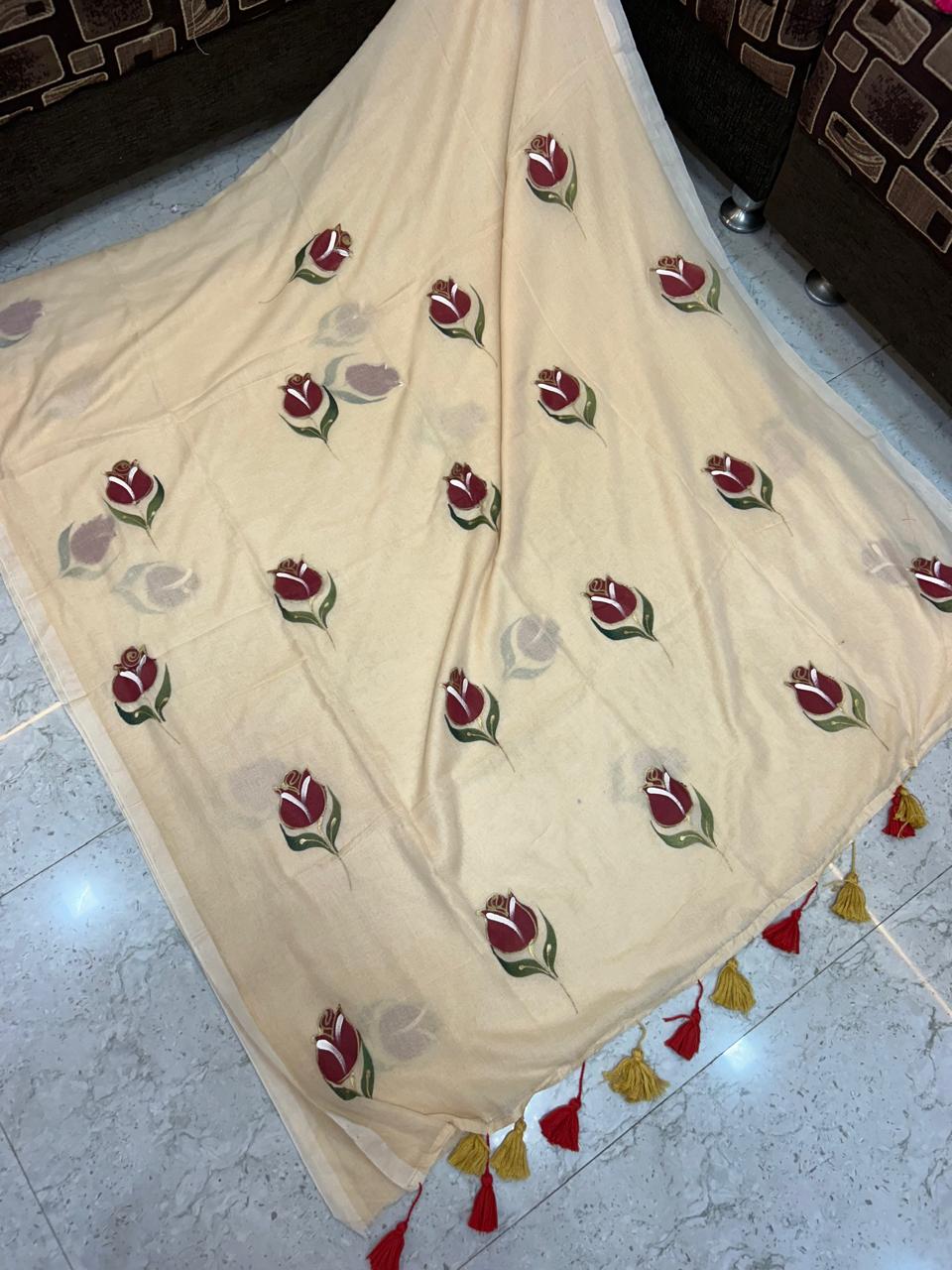 Mull cotton brush paint sarees