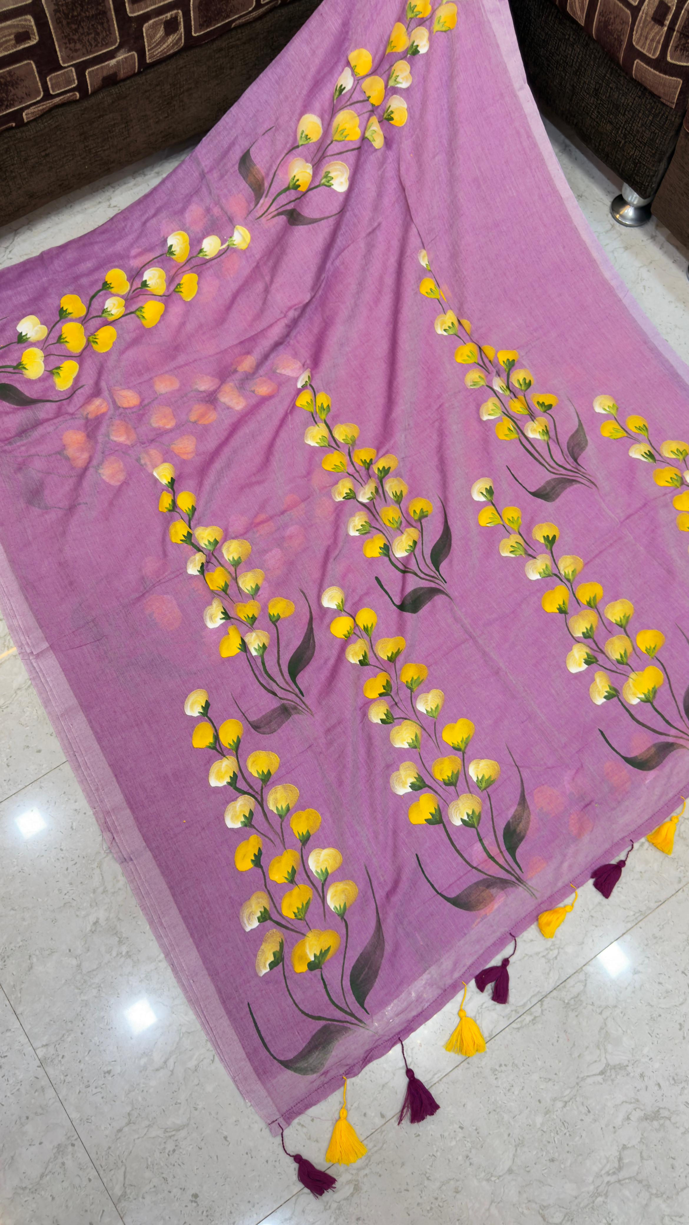 Mull cotton sarees with brush paint