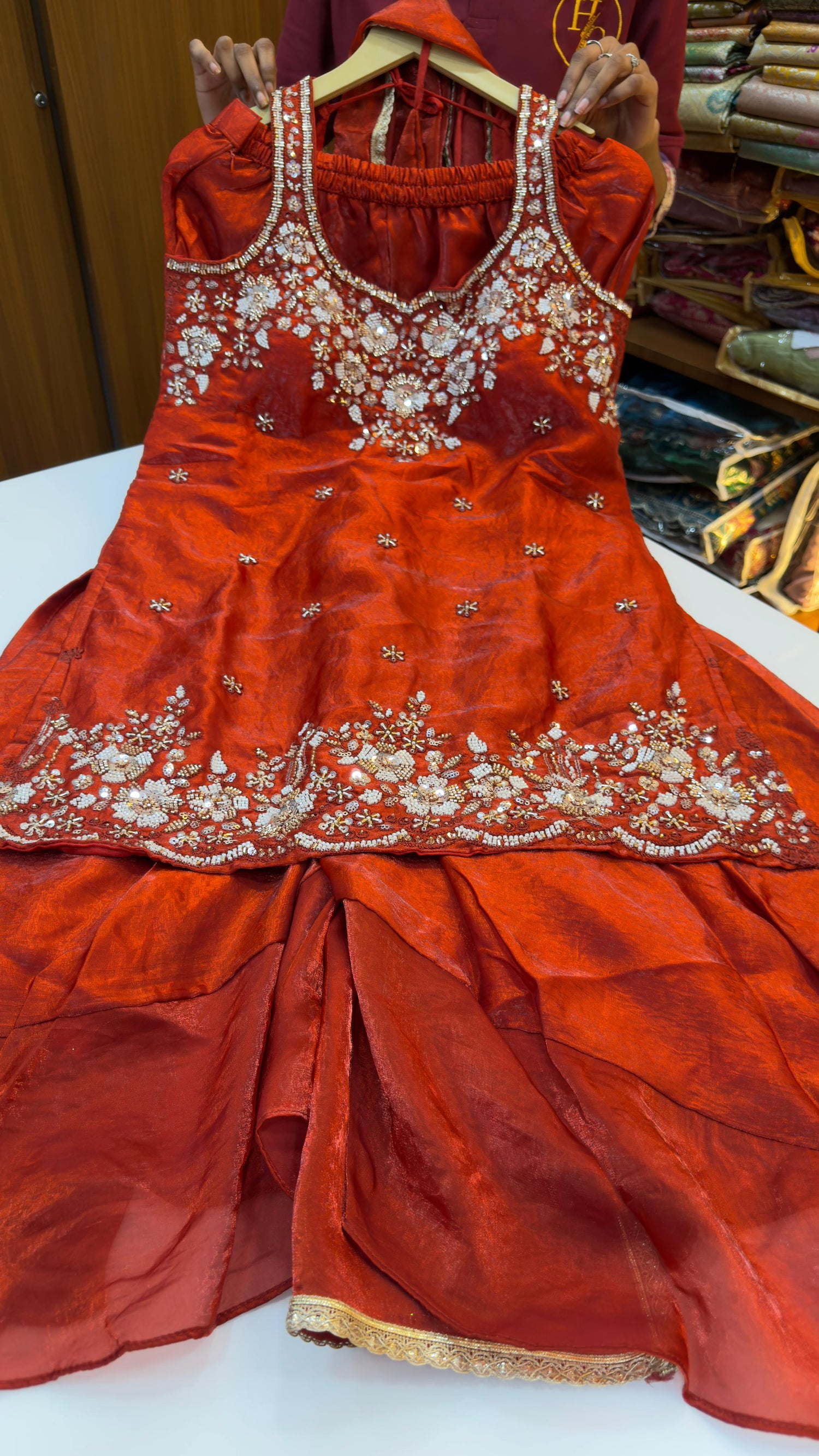 Rust Orange Shimmer Sharara