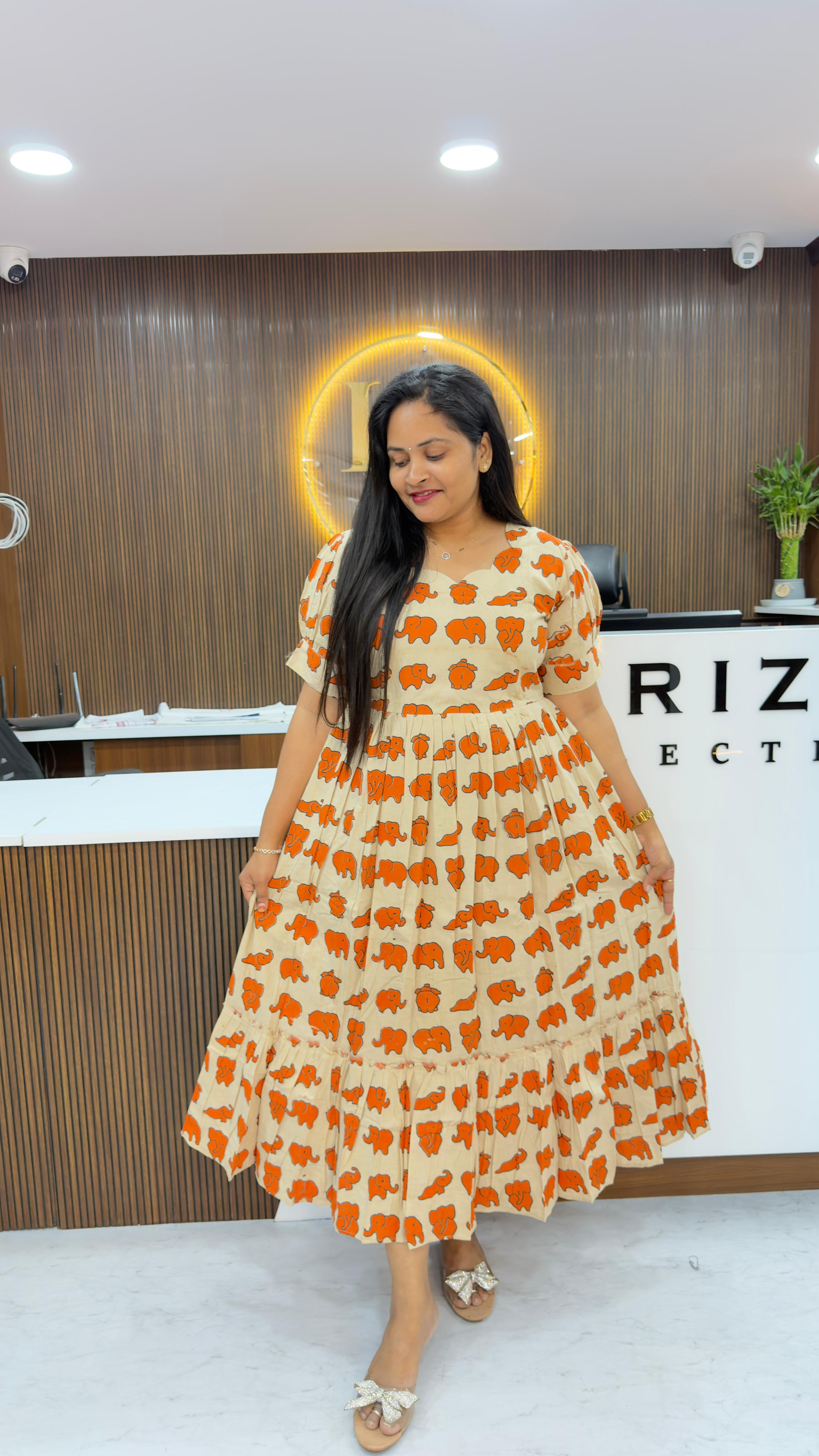Kalamkari Cotton Frocks M to 4Xl