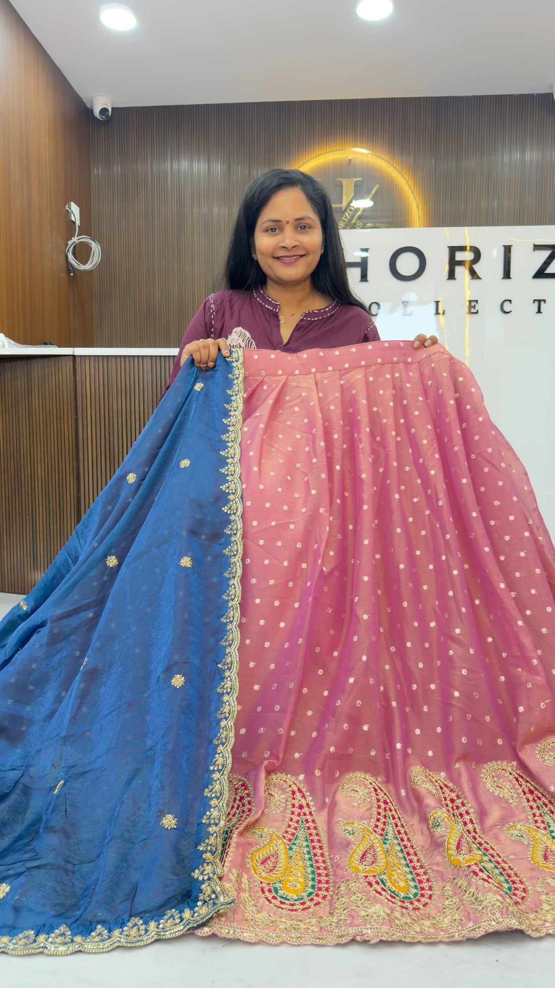 Shimmer tissue party wear lehengas