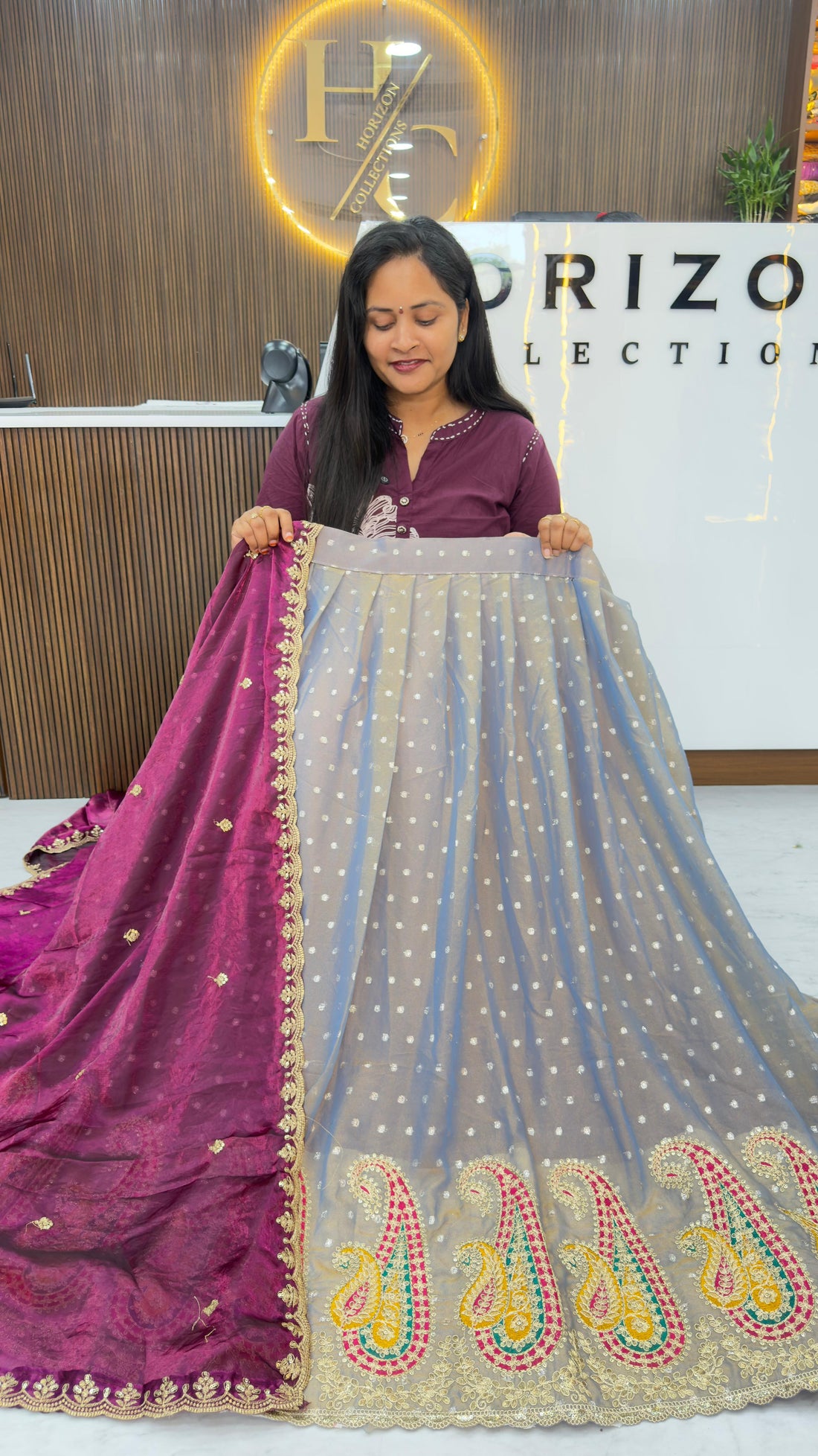 Shimmer tissue party wear lehengas