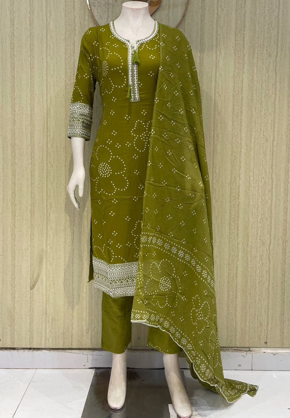 Rayon 3 piece set with cotton dupatta