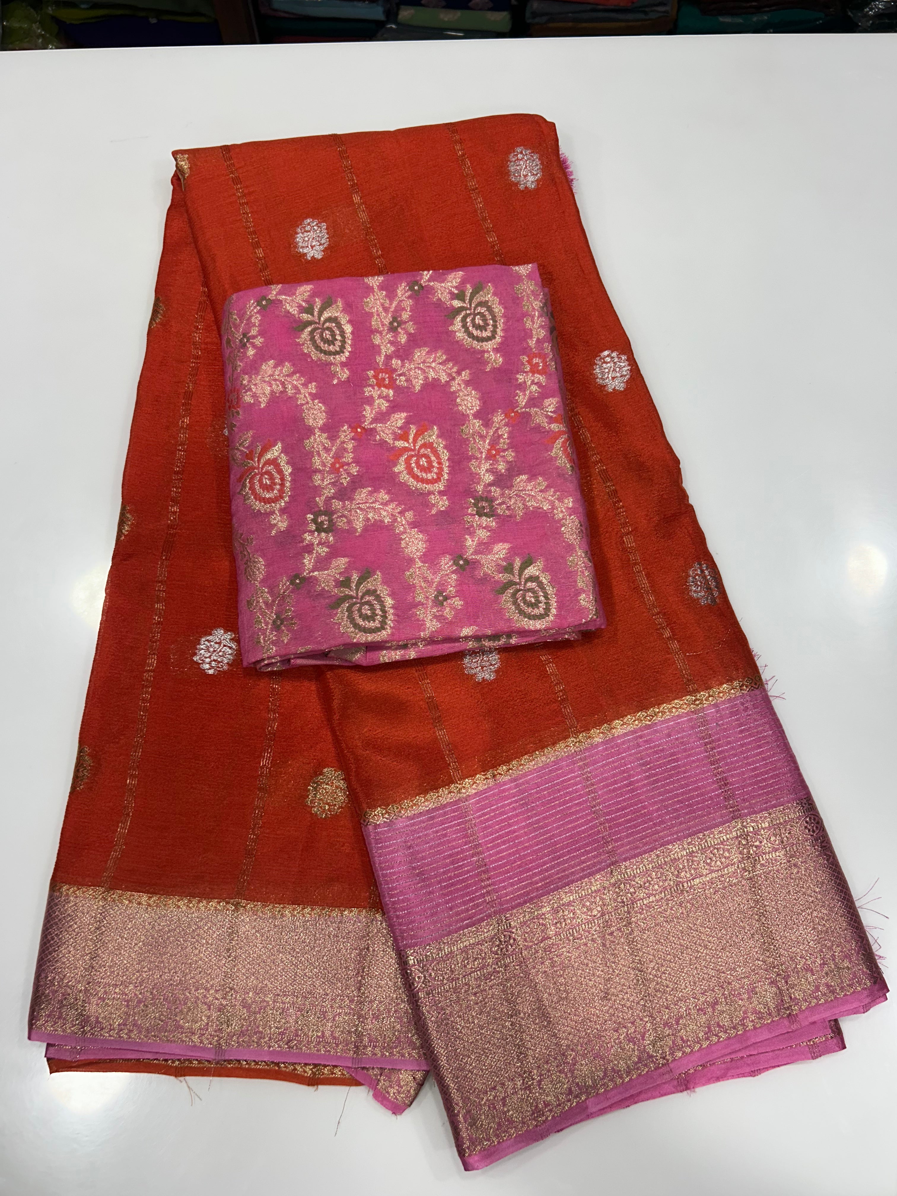 Pure premium Chinon sarees