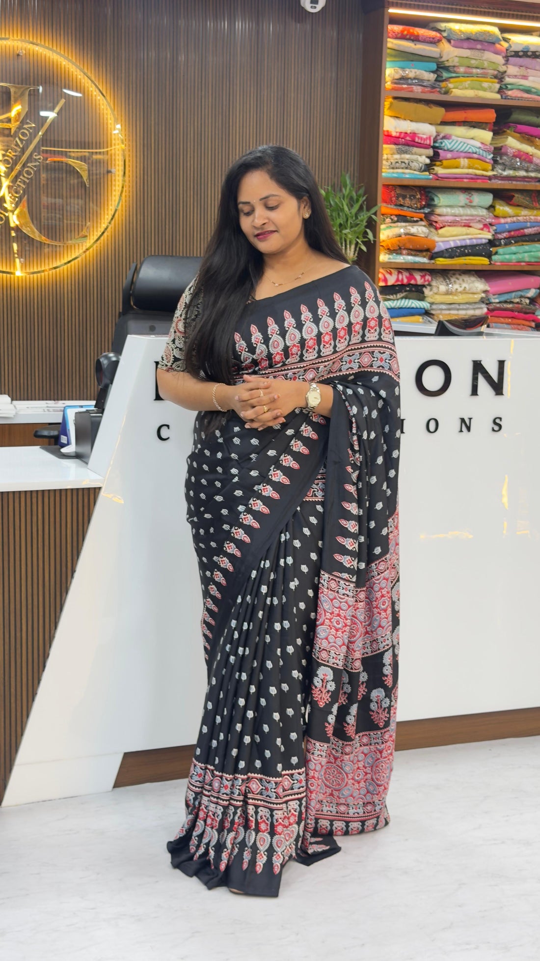 Ajrakh crepe saree