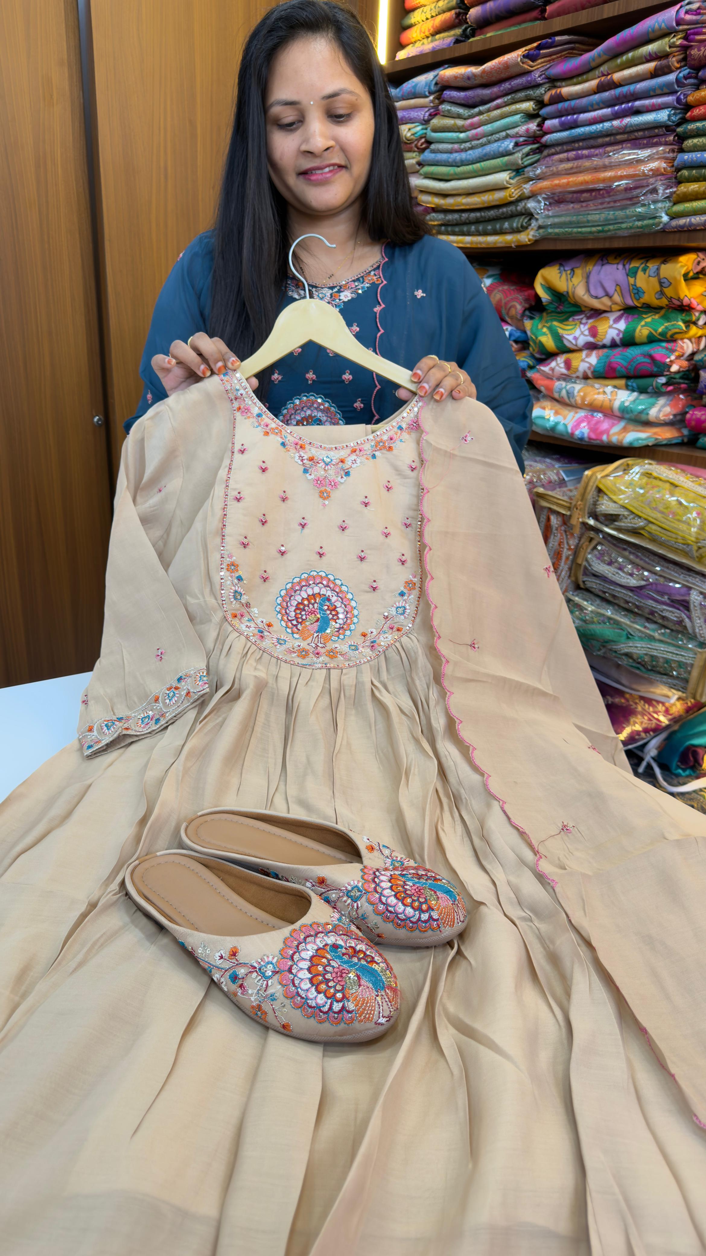Mull Chanderi Party Wear Dress with Jutties