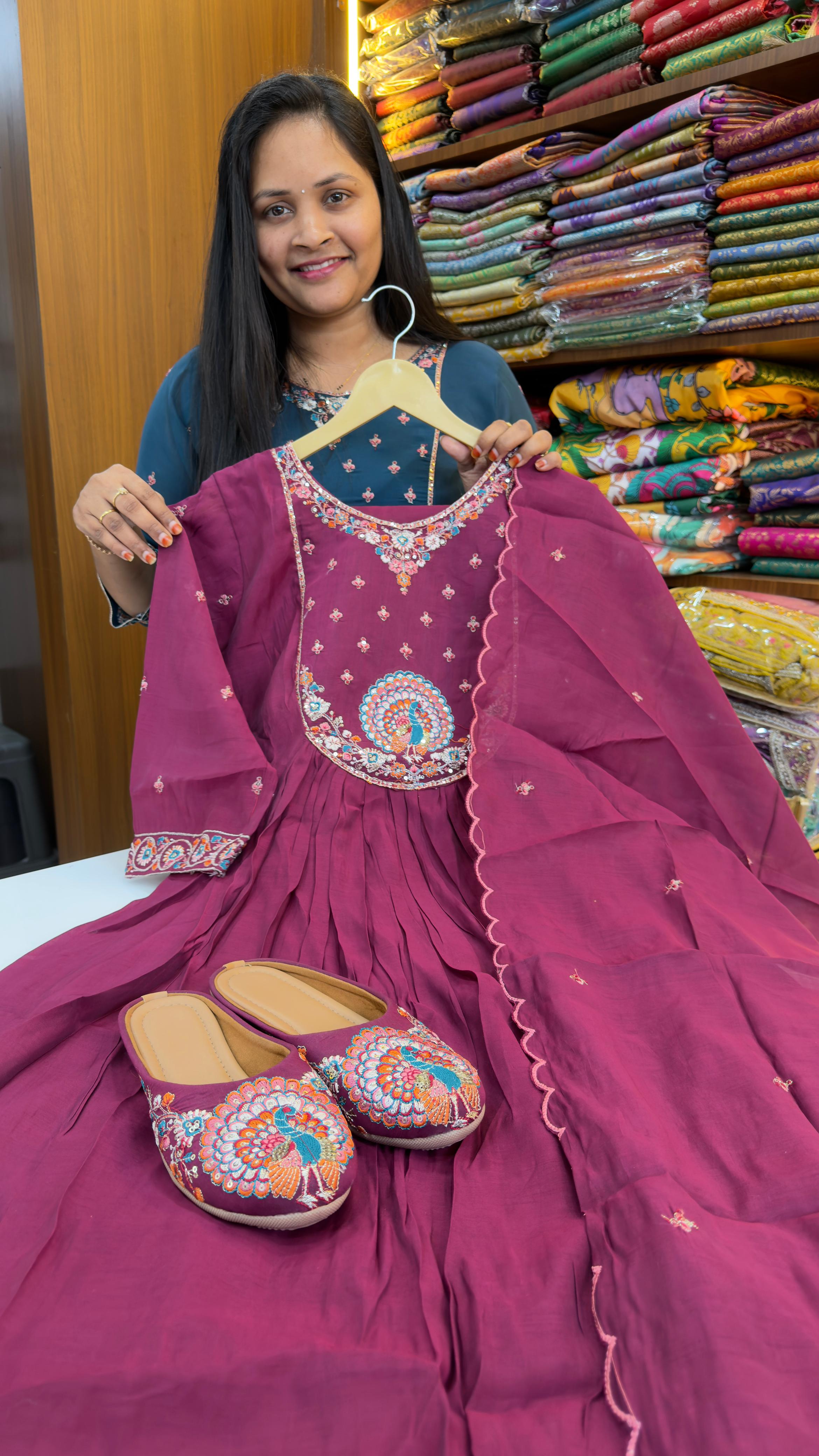 Mull Chanderi Party Wear Dress with Jutties