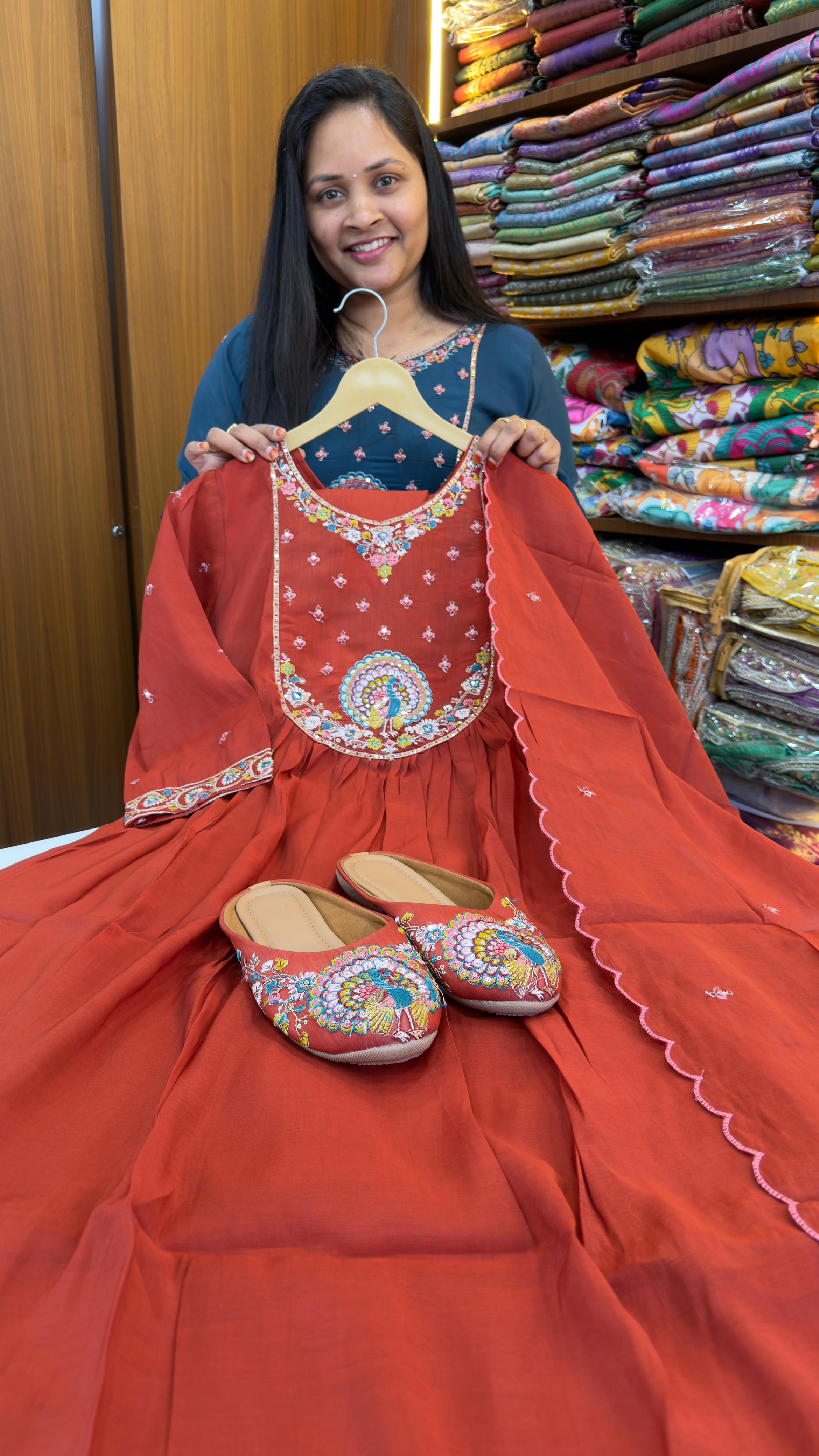 Mull Chanderi Party Wear Dress with Jutties