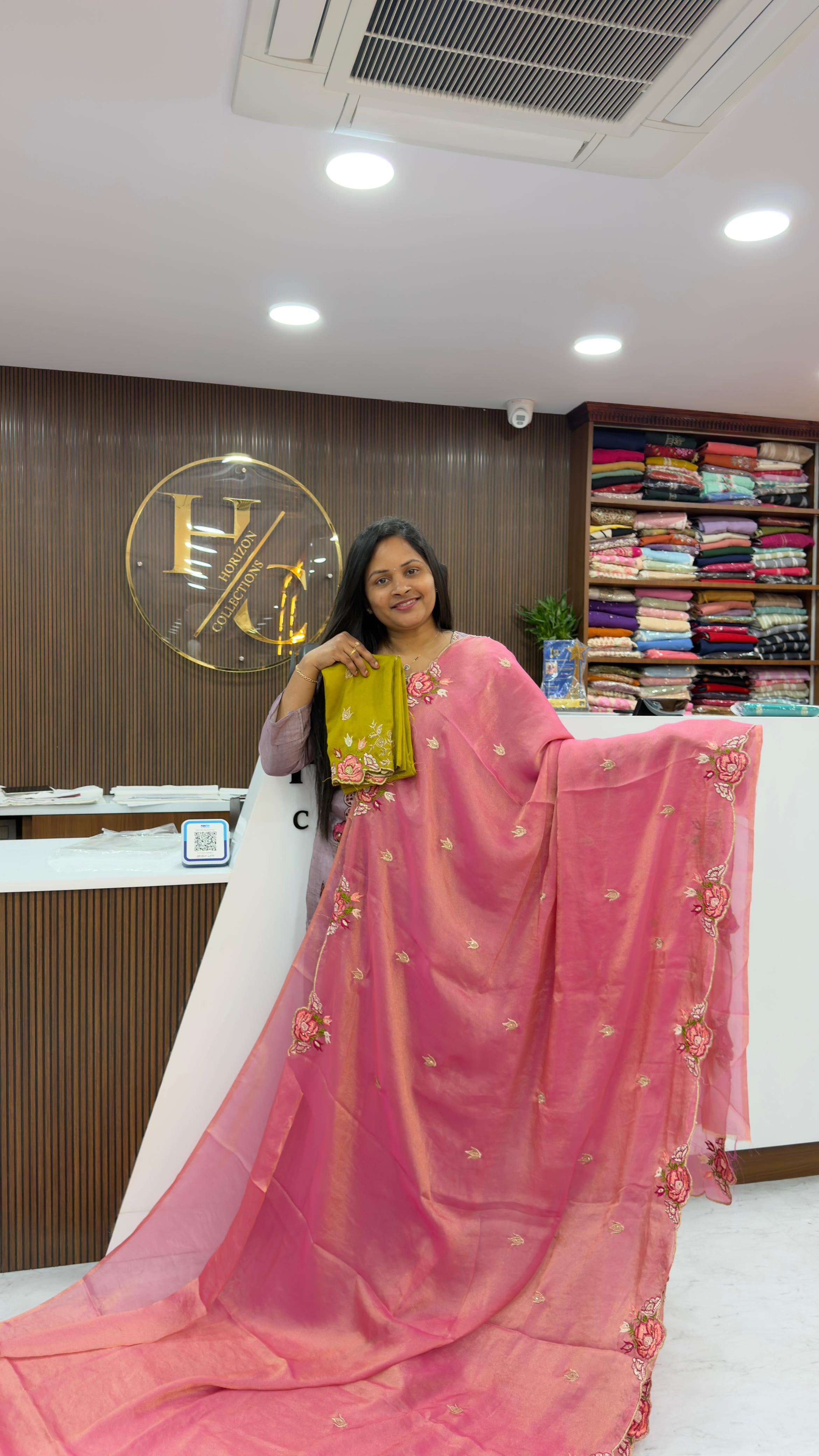 Floral scalloped party wear saree