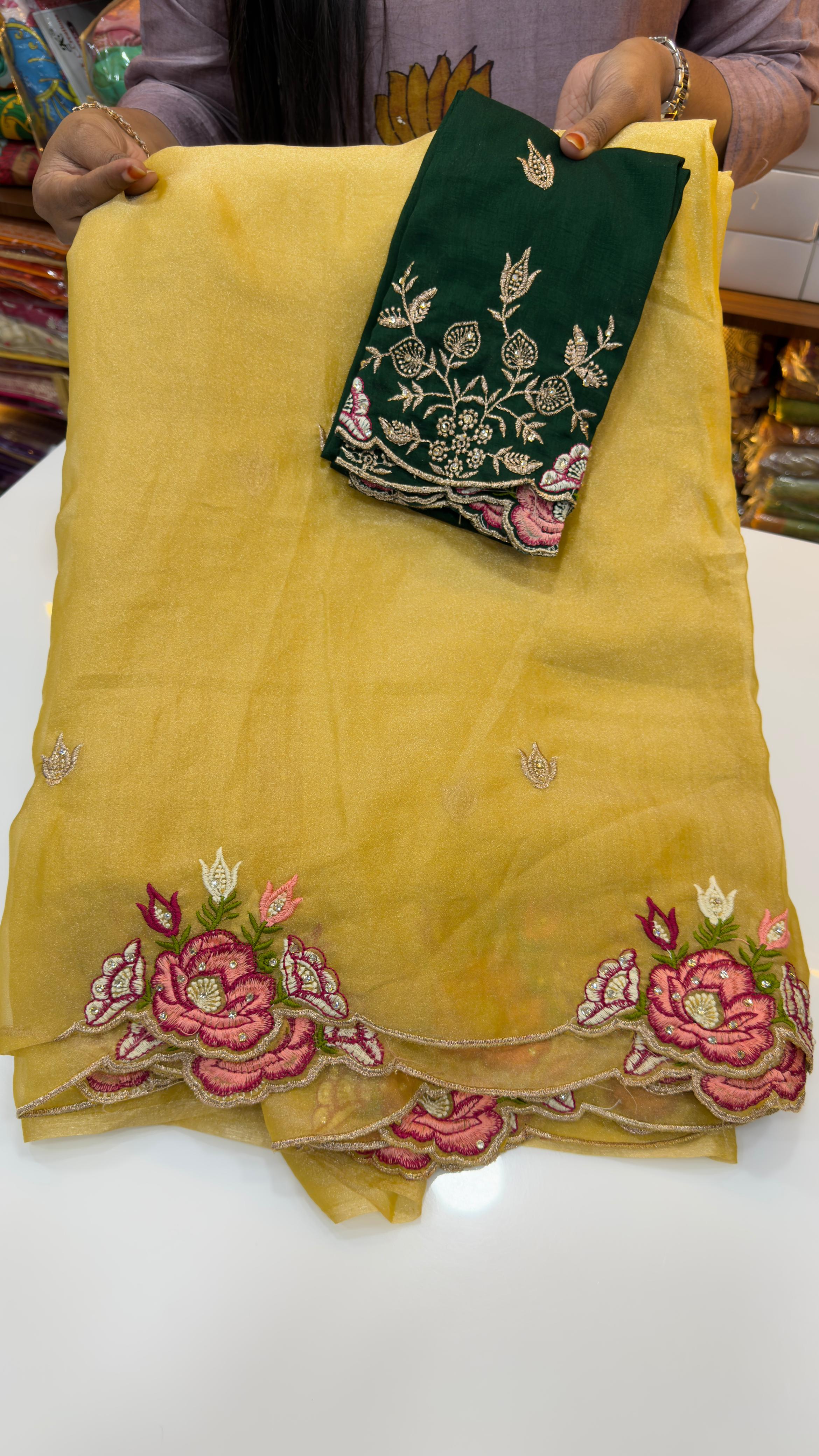 Floral scalloped party wear saree