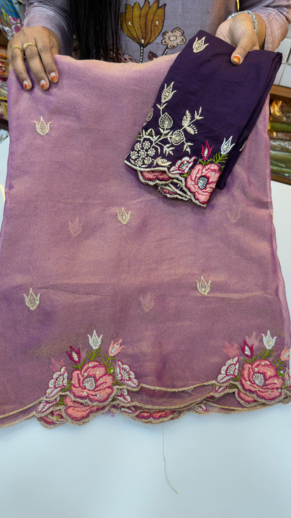 Floral scalloped party wear saree