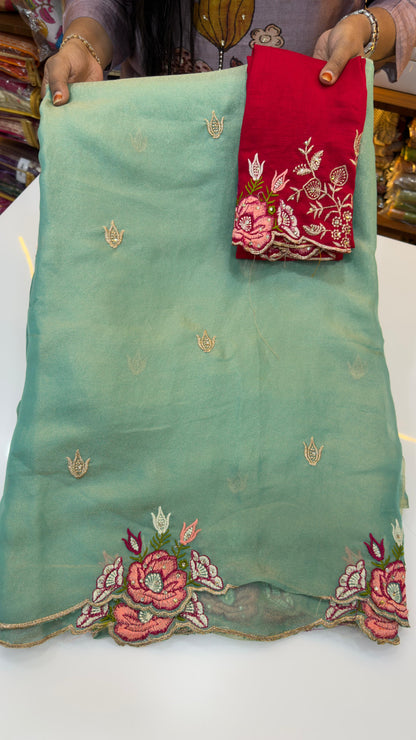 Floral scalloped party wear saree