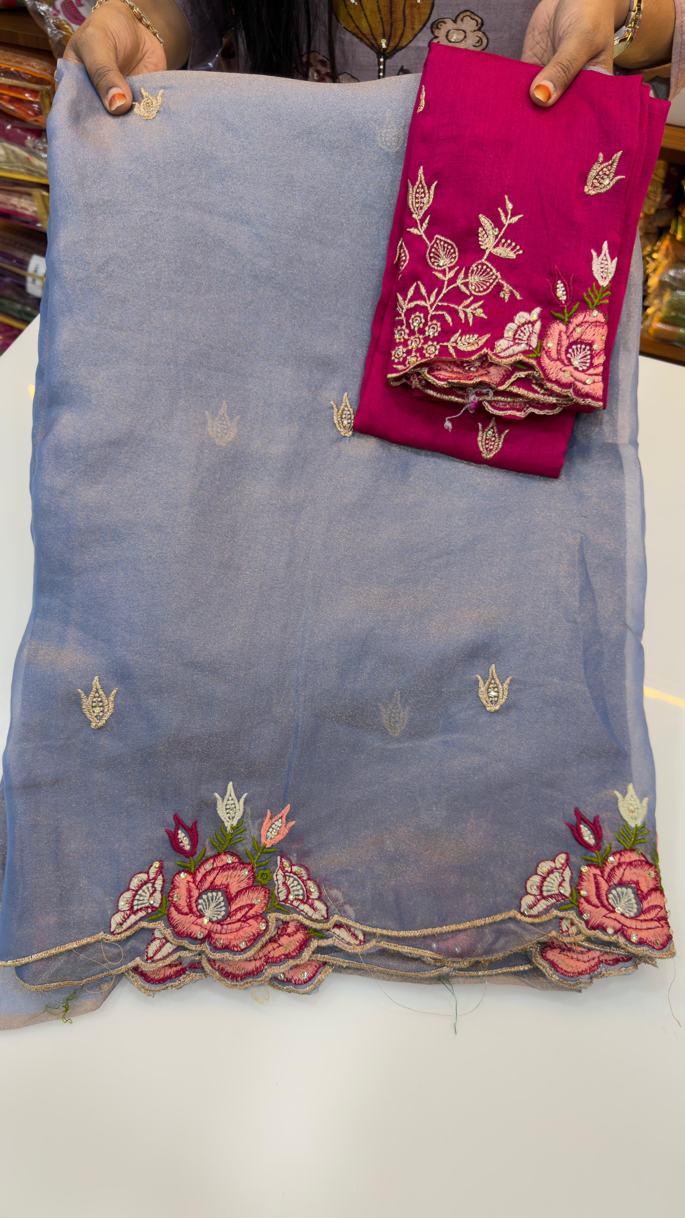 Floral scalloped party wear saree