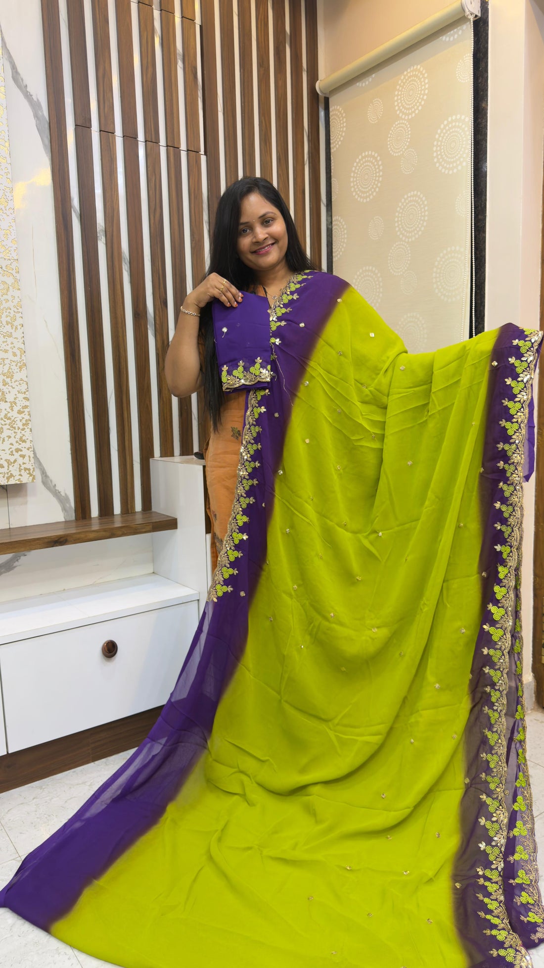 Green &amp; Purple Party wear saree