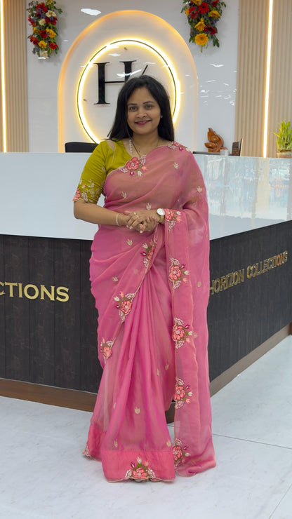 Floral scalloped party wear saree