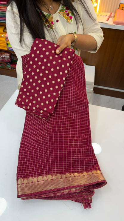 Banarasi chexs pattern Georgette sarees with zari woven border