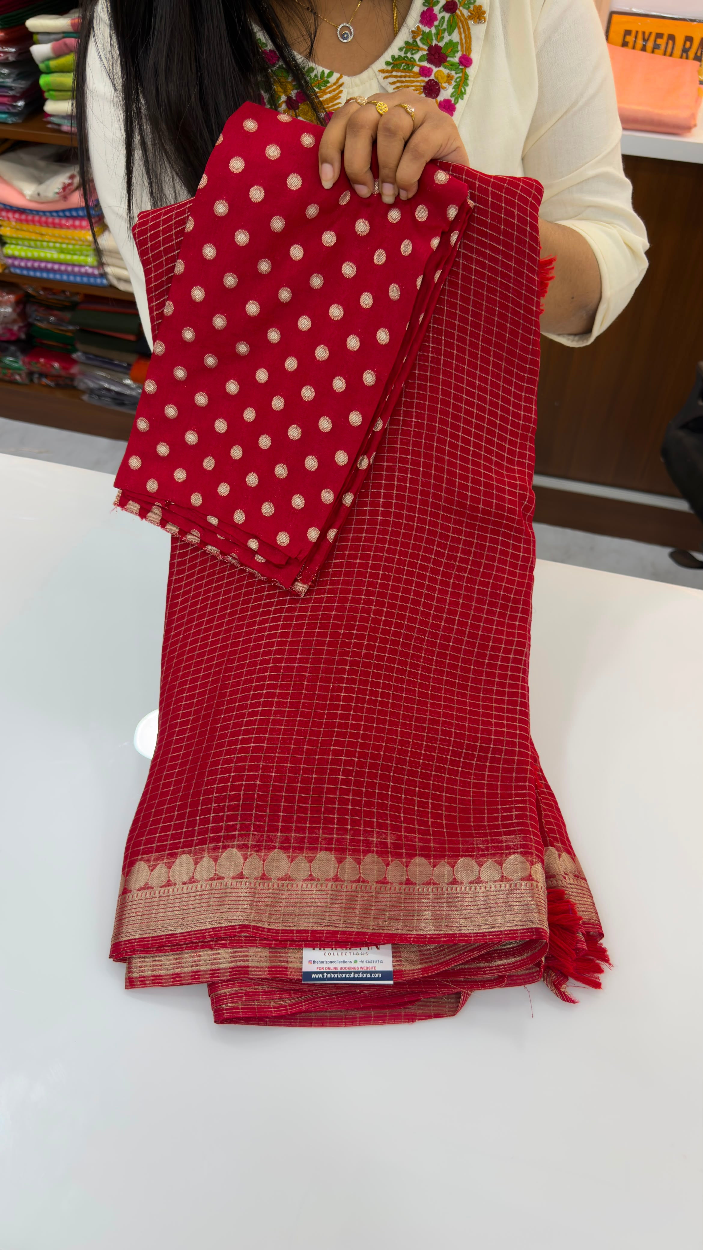 Banarasi chexs pattern Georgette sarees with zari woven border