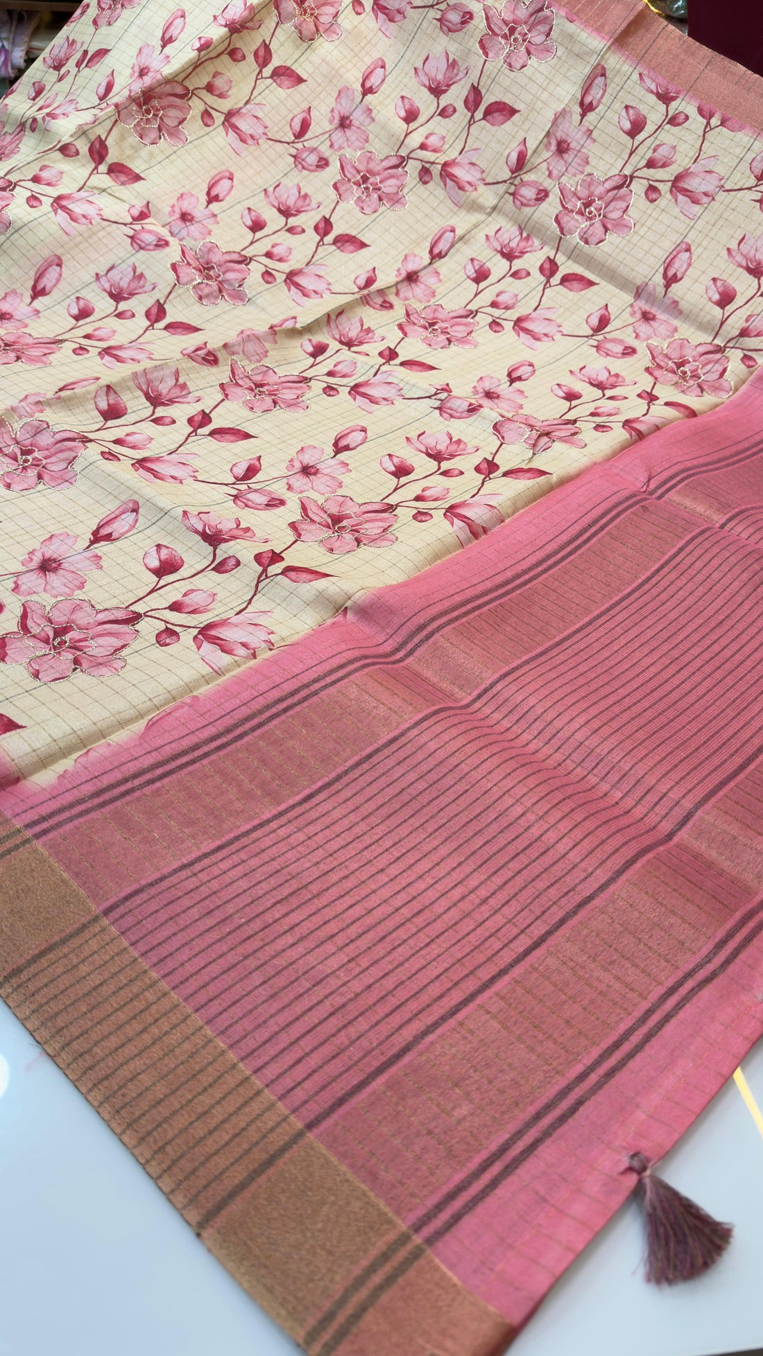 Floral Tussar fancy saree