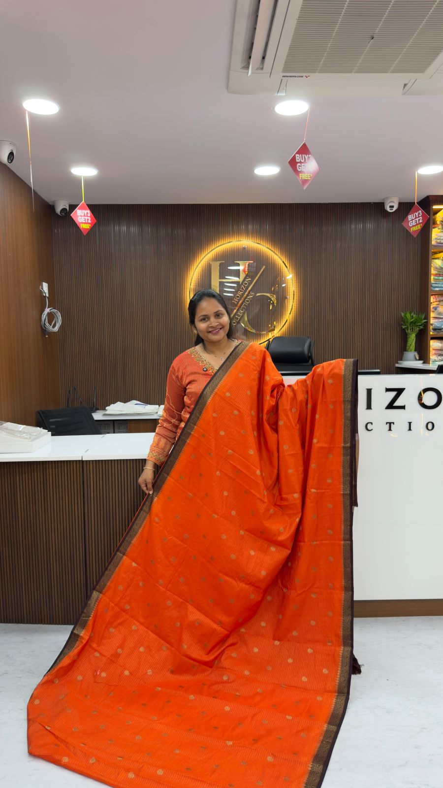 Orange with Brown Border Saree