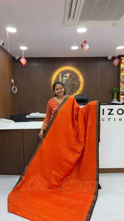Orange with Brown Border Saree