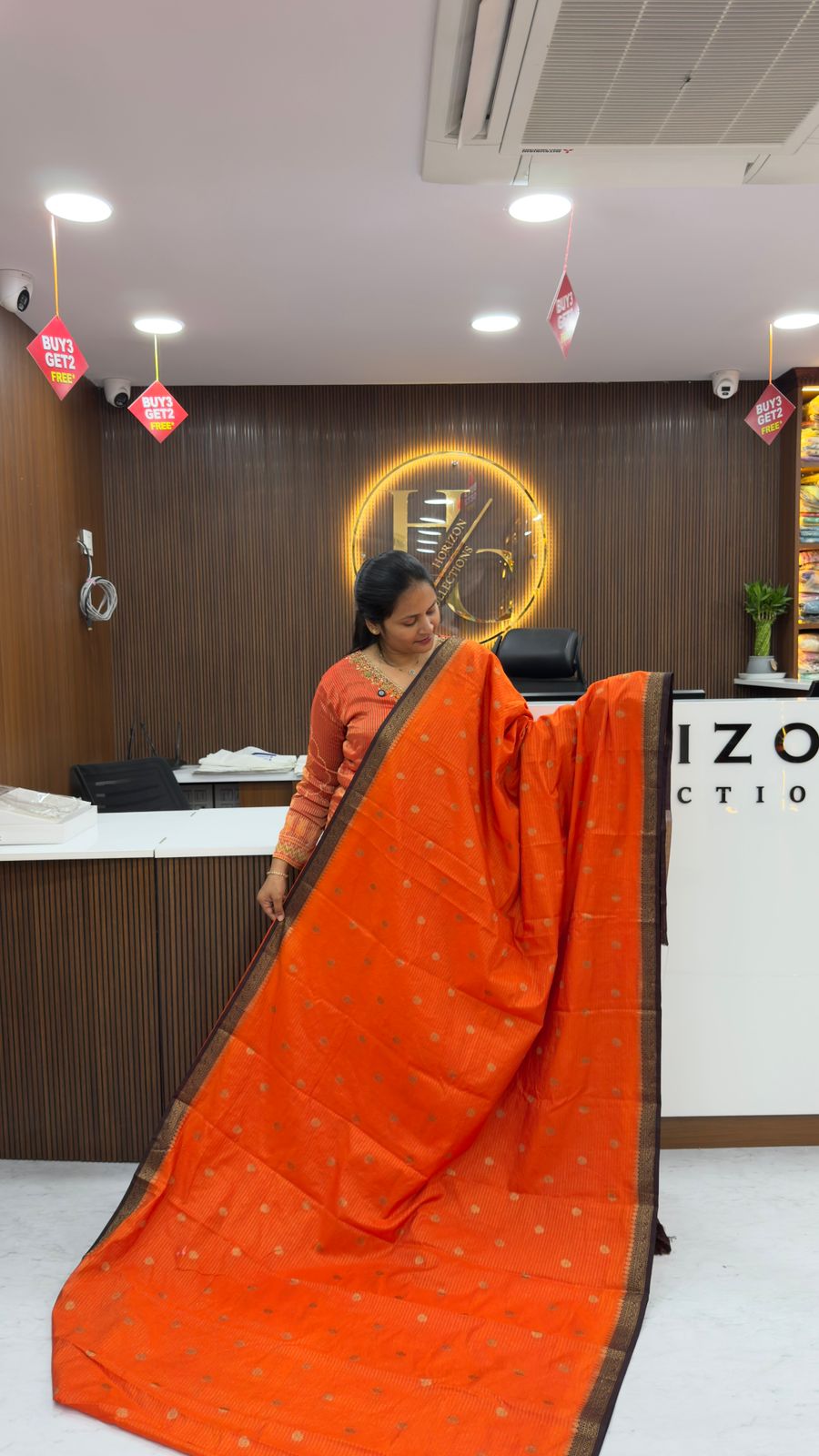 Orange with Brown Border Saree