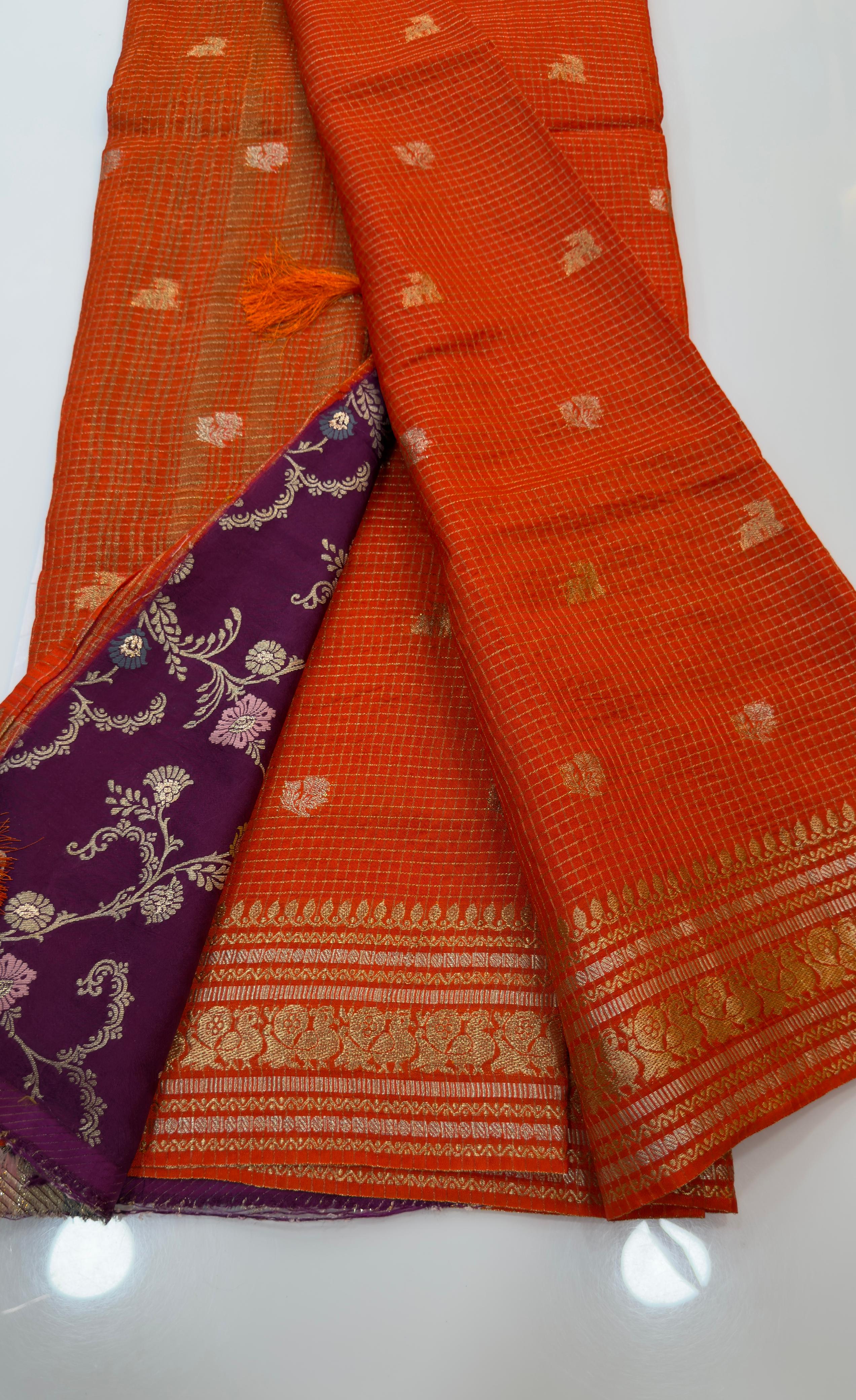 Orange Special Traditional Chexs saree