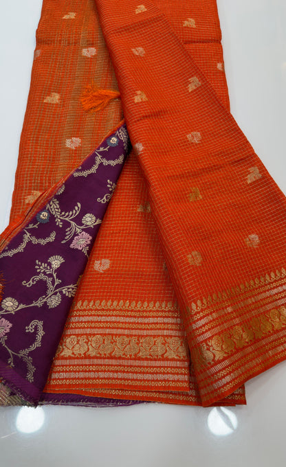 Orange Special Traditional Chexs saree