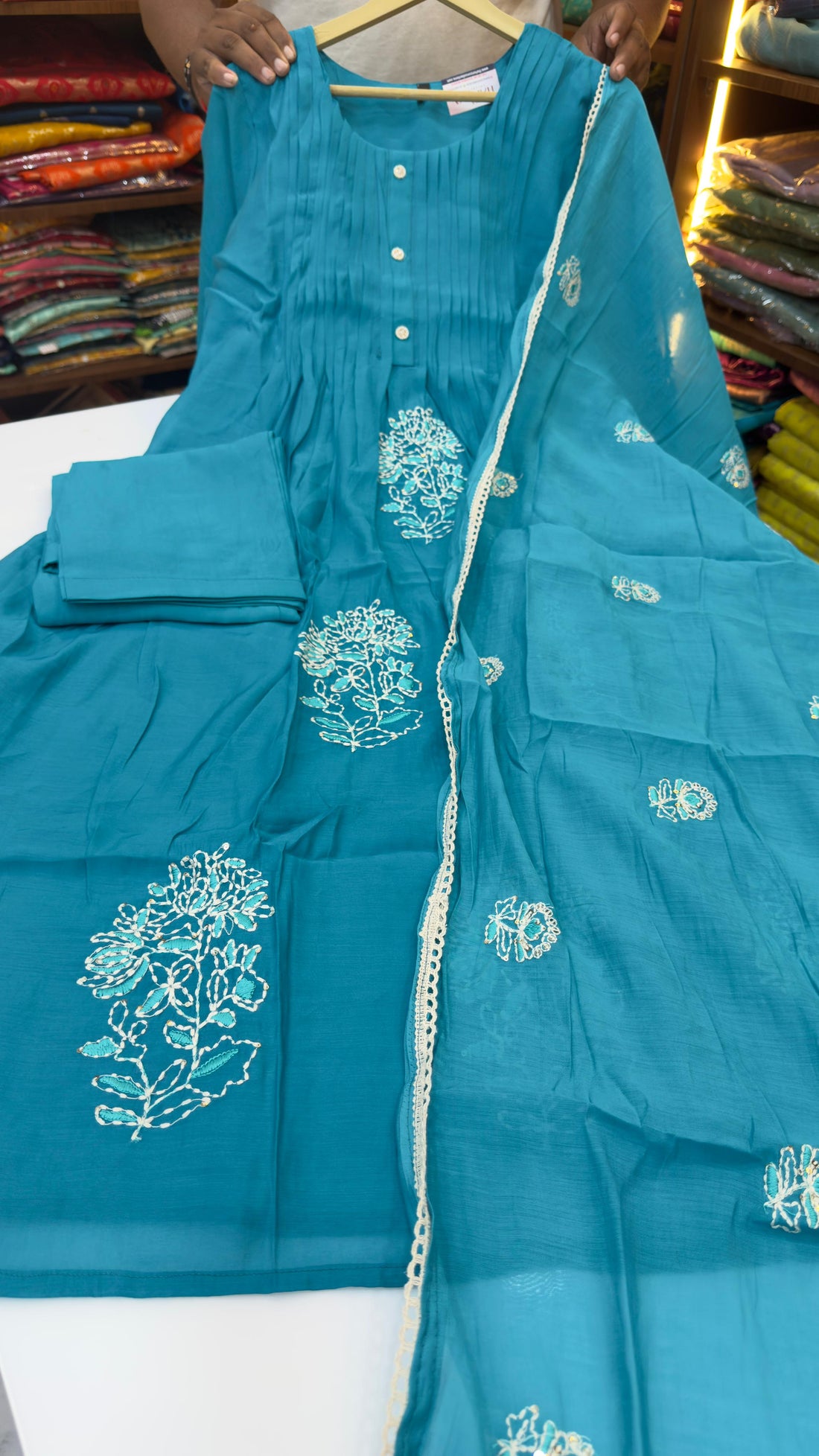 Mul chanderi three piece set