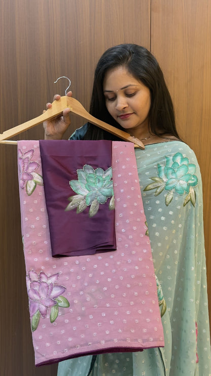 Hand Painted glass tissue saree