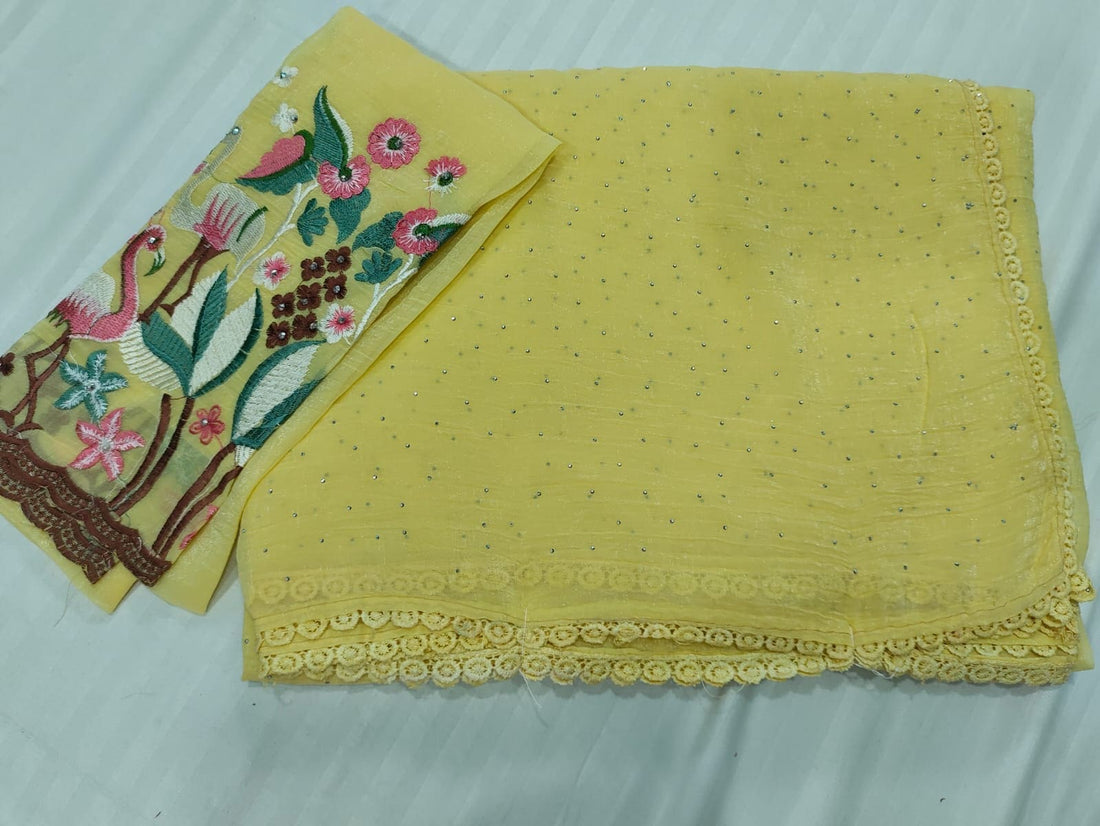 Pastel colours thread work Sarees