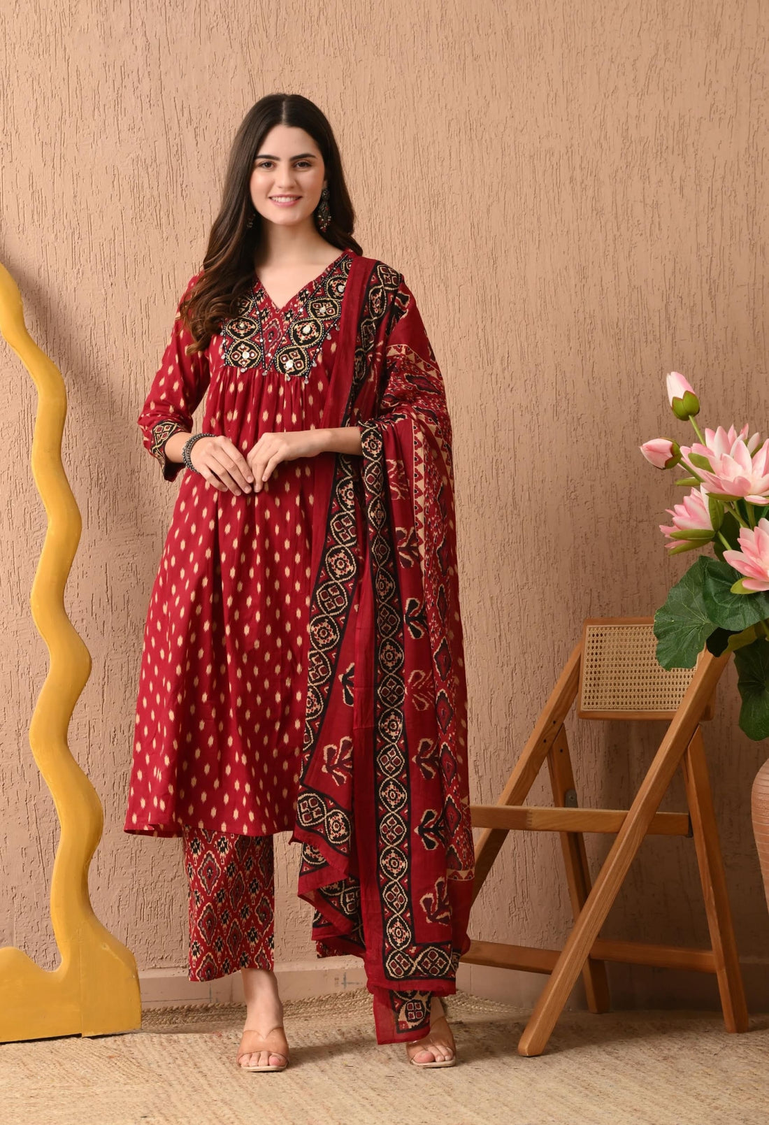 Premium Ikkat pattern kurta set