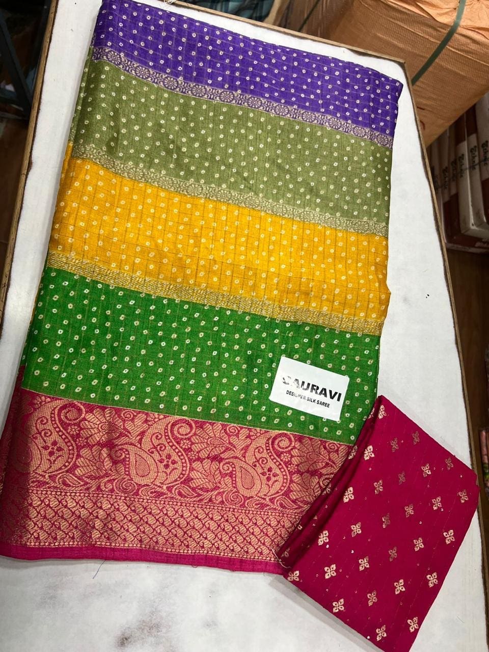 Multiple colour Dola silk saree