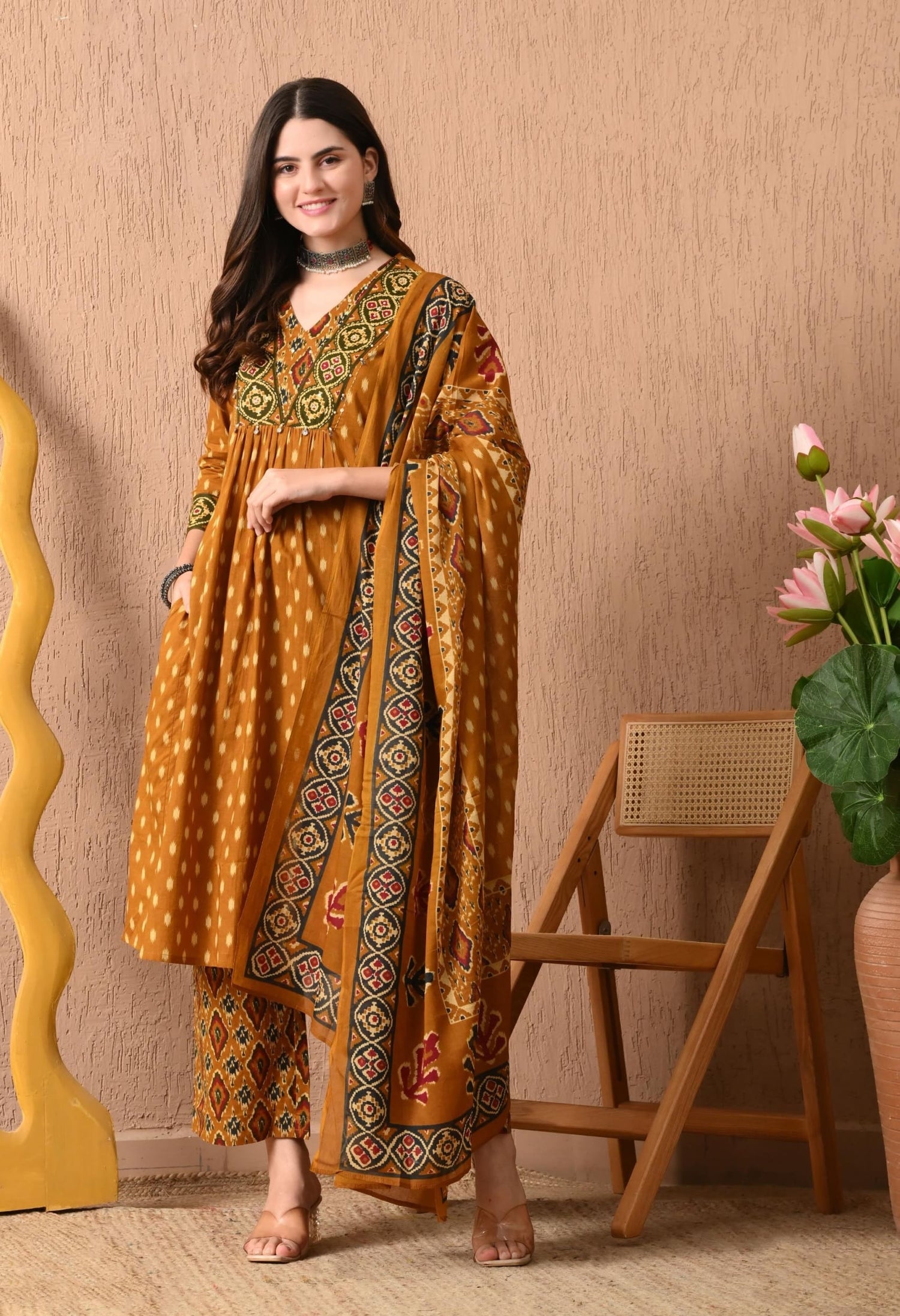 Premium Ikkat pattern kurta set