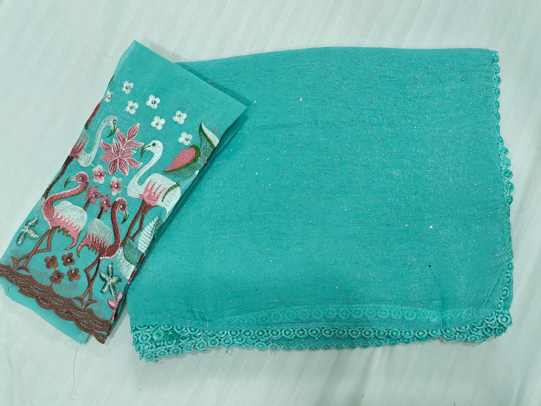 Pastel colours thread work Sarees