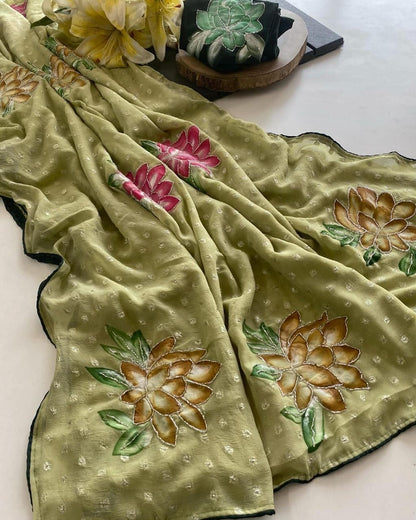 Hand Painted glass tissue saree