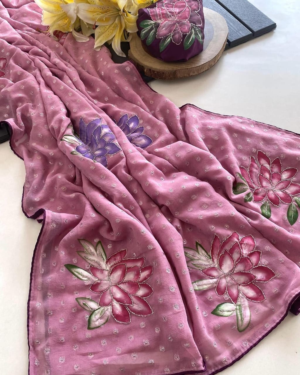 Hand Painted glass tissue saree