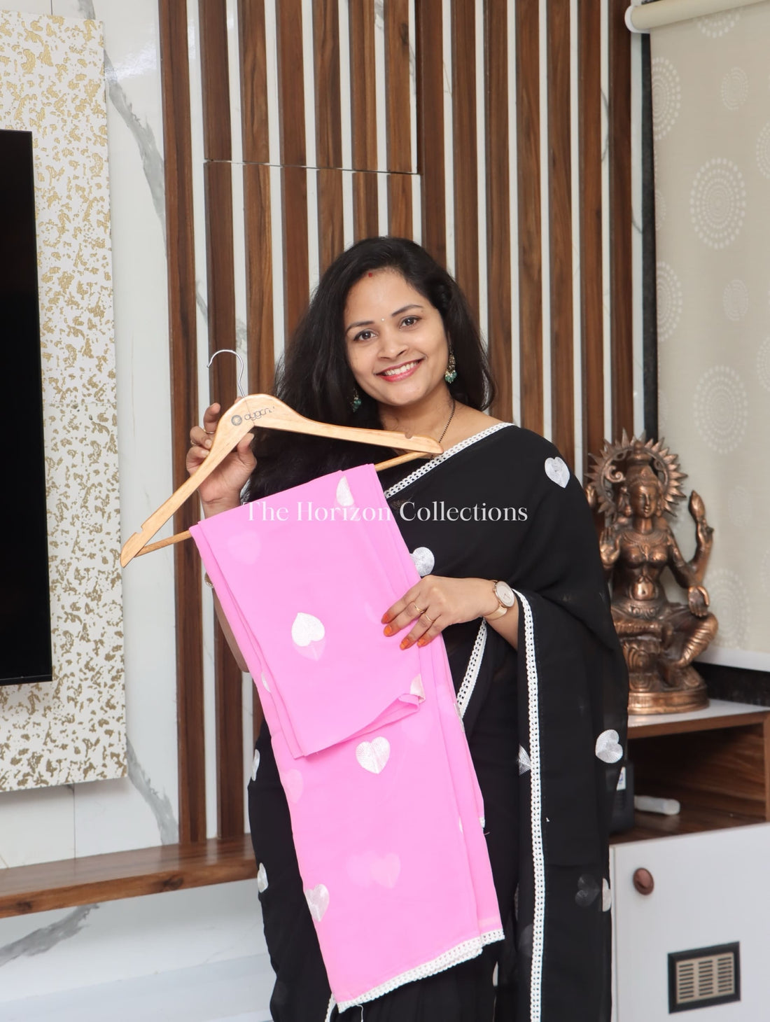 Georgette Sarees with Heart shaped thread embroidery
