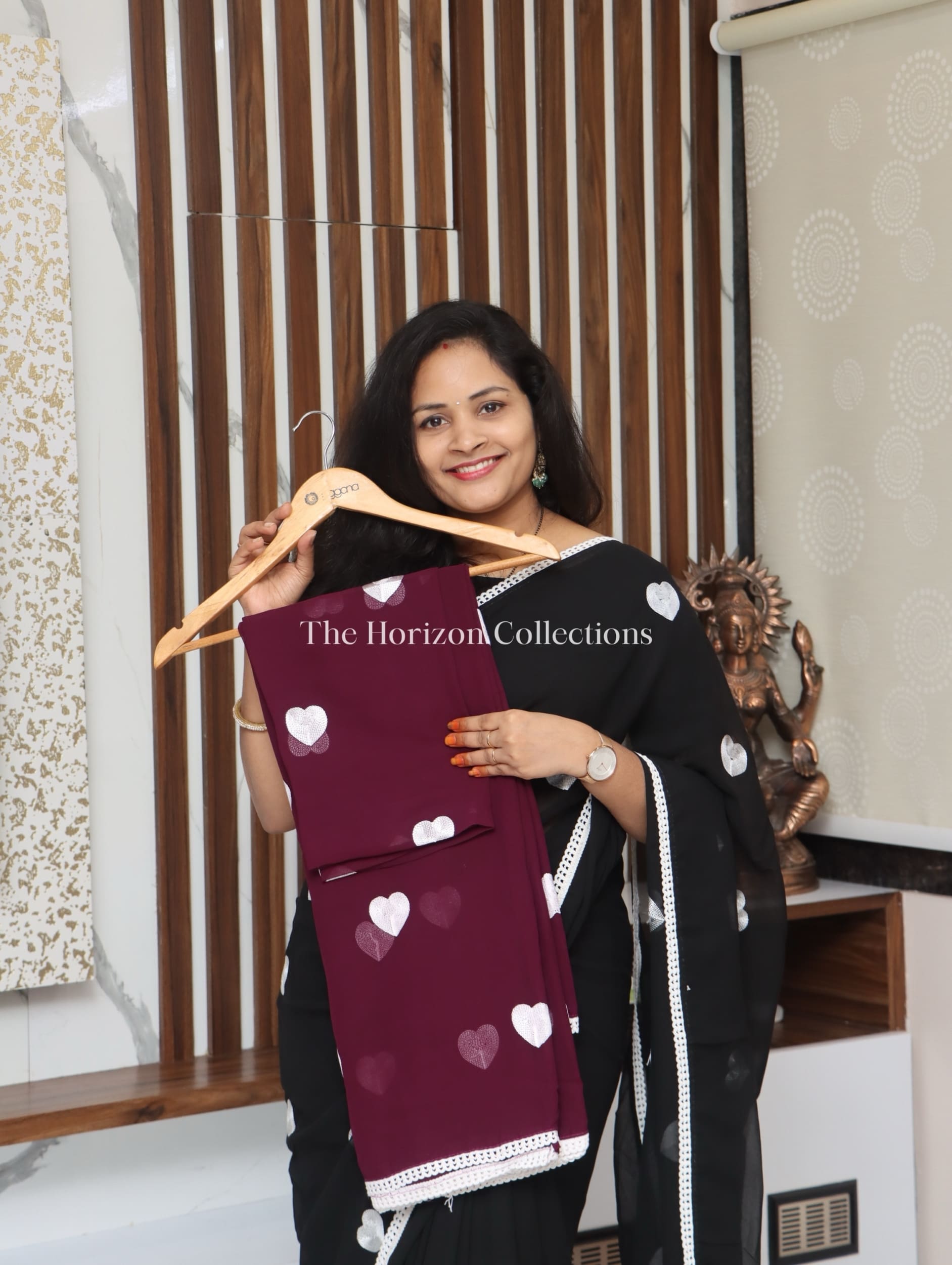 Georgette Sarees with Heart shaped thread embroidery