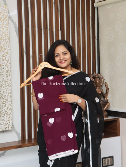 Georgette Sarees with Heart shaped thread embroidery