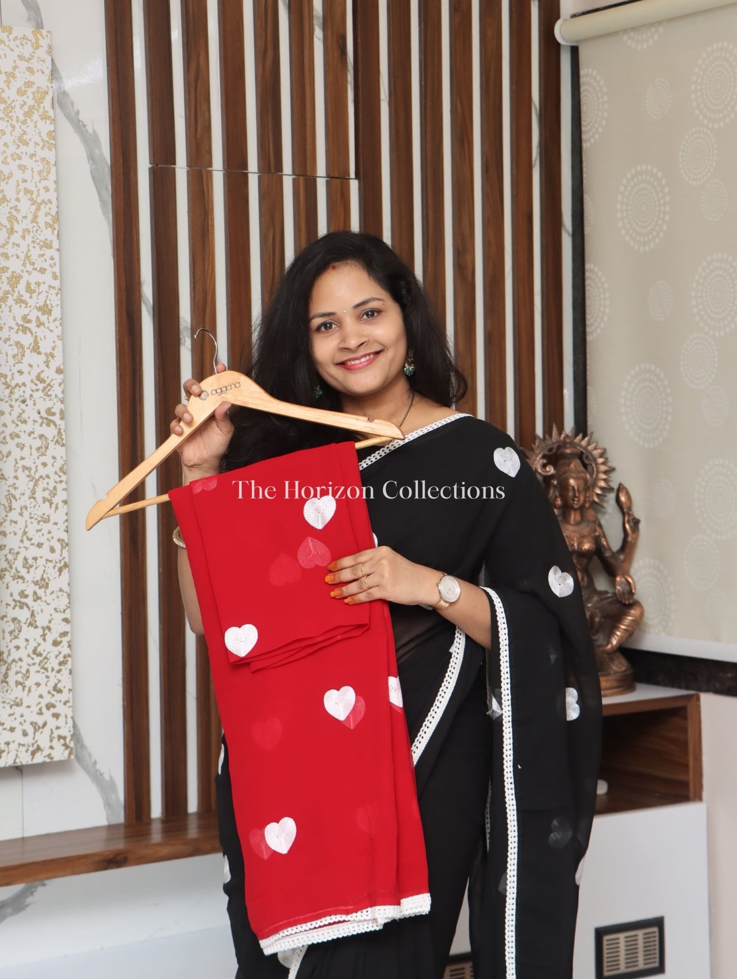 Georgette Sarees with Heart shaped thread embroidery