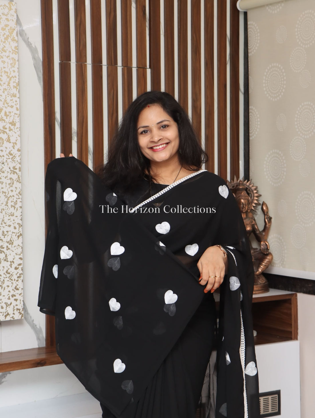 Georgette Sarees with Heart shaped thread embroidery