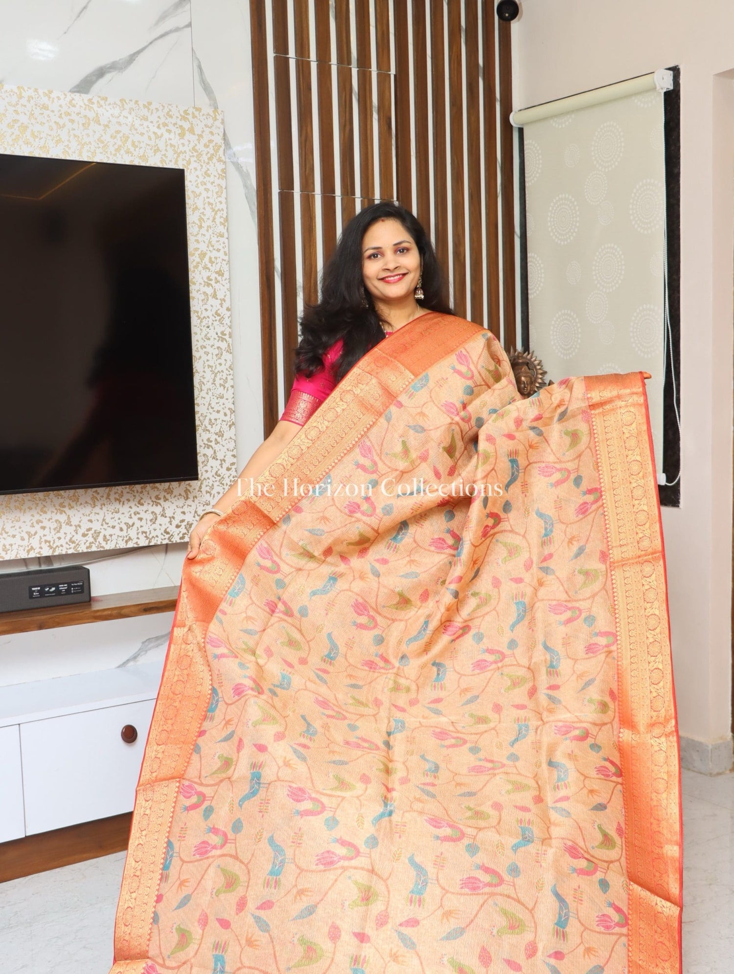 Premium quality Tussar Tissue Saree With Zari Woven Borders