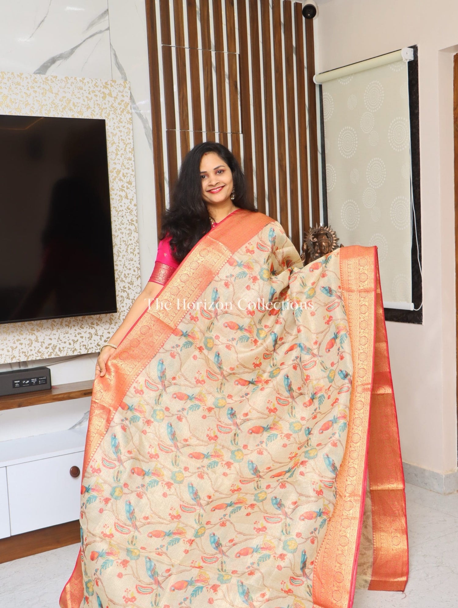 Premium quality Tussar Tissue Saree With Zari Woven Borders