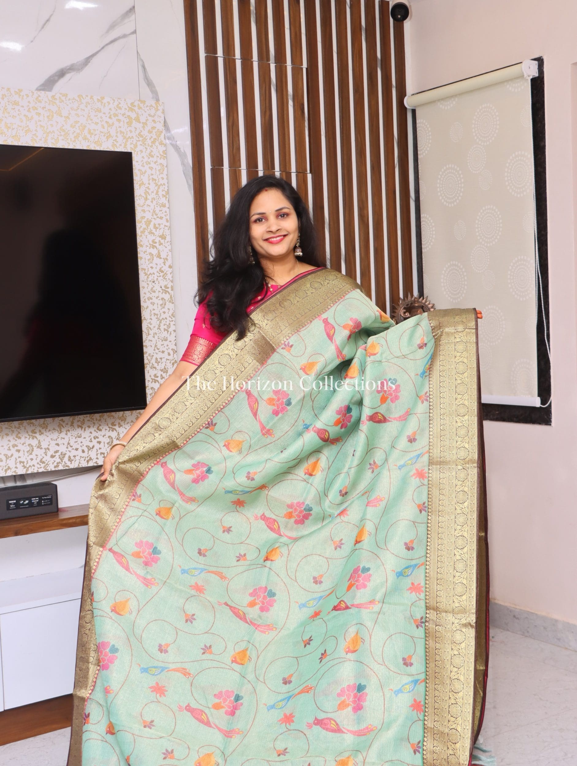 Premium quality Tussar Tissue Saree With Zari Woven Borders
