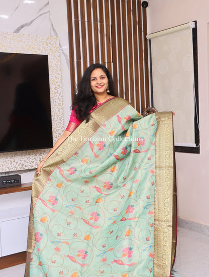 Premium quality Tussar Tissue Saree With Zari Woven Borders