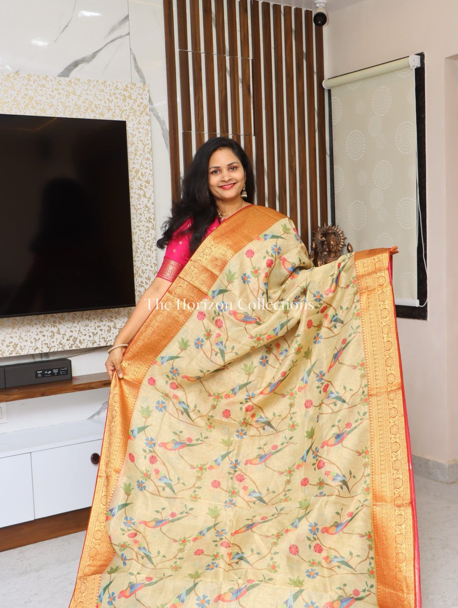 Premium quality Tussar Tissue Saree With Zari Woven Borders