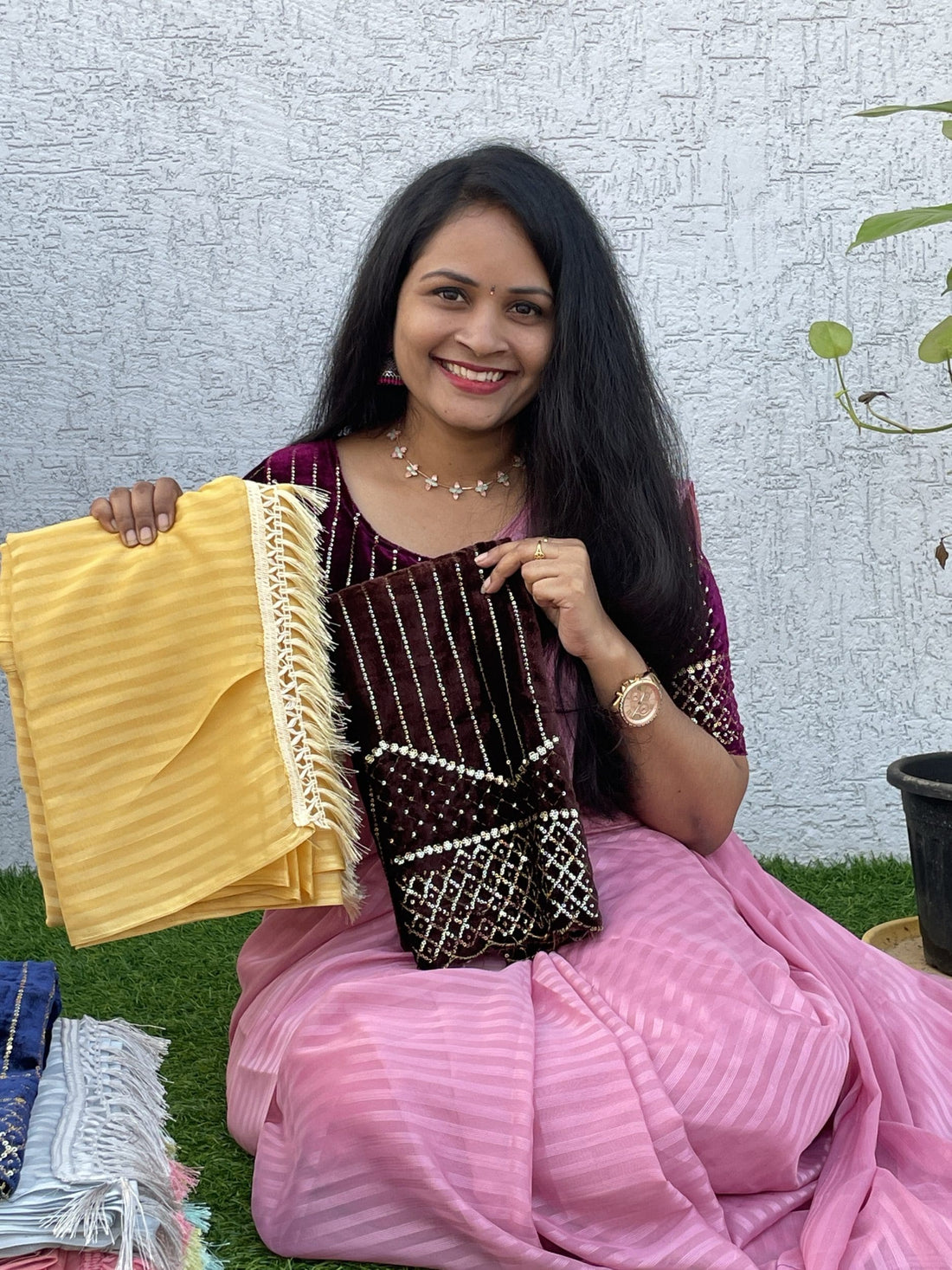 Plain Georgette with velvet blouse